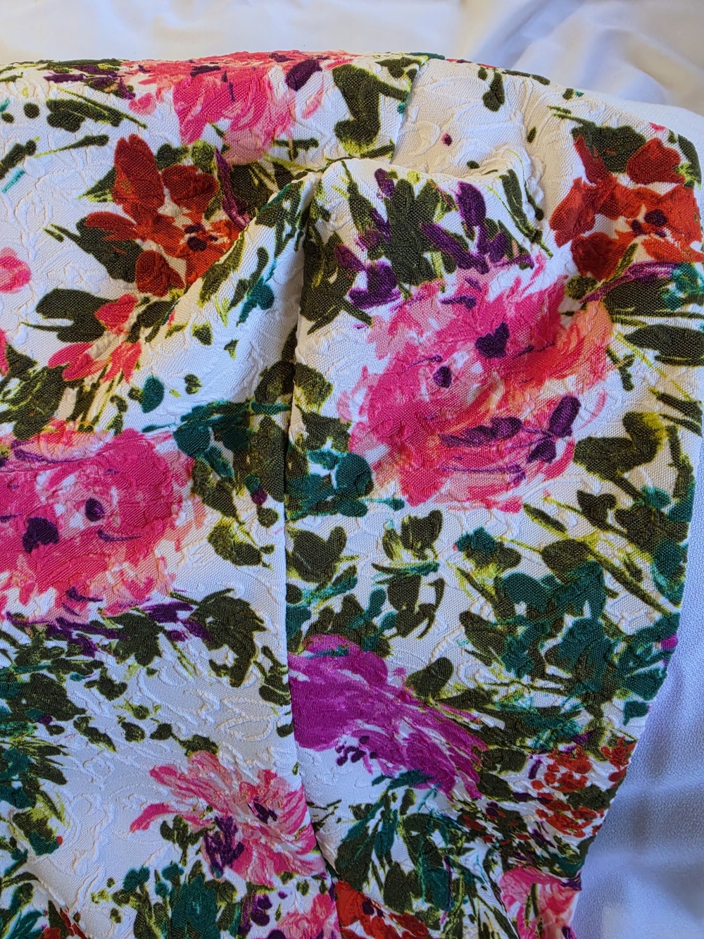 Liz Claiborne White Floral A-Line Dress with Pink & Green Bloom